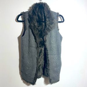 Grey Faux Fur Reversible Vest